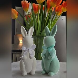 Charming Bunny Figurine Duo with Bows